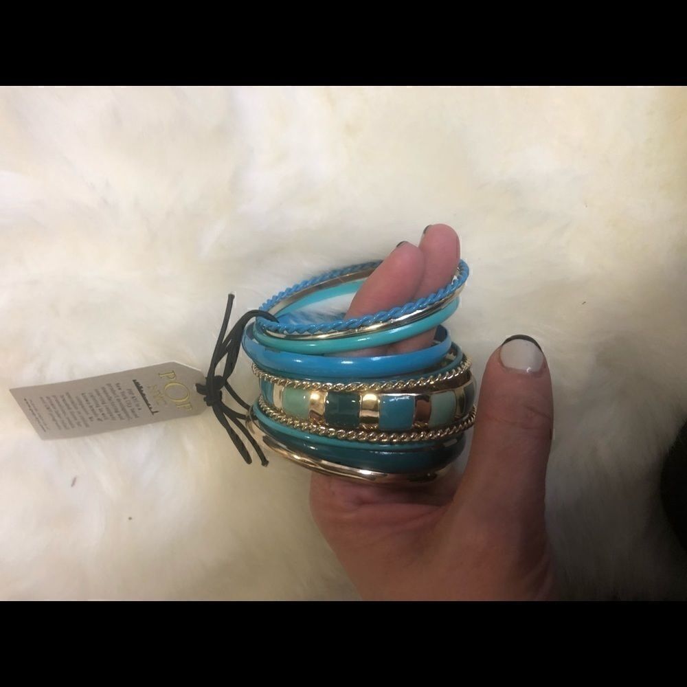 [boutique] aqua & gold bangle set #4